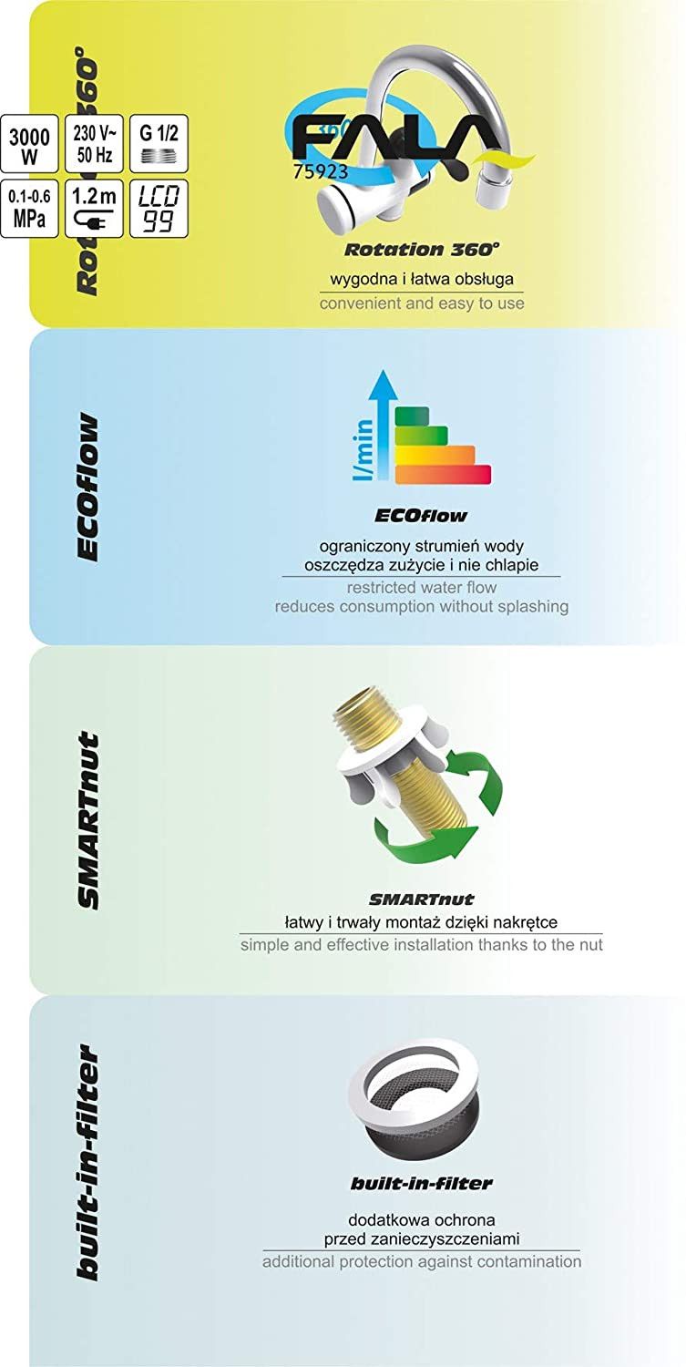 Grifo con Calentador de Agua Caliente Integrado C/Set De Ducha Fala - 3