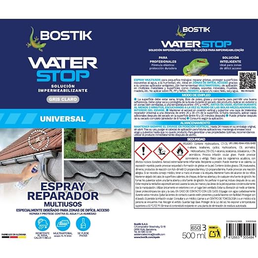 BOSTIK Waterstop Multipurpose Repair Spray Grey – Waterproofing Spray 500 ml