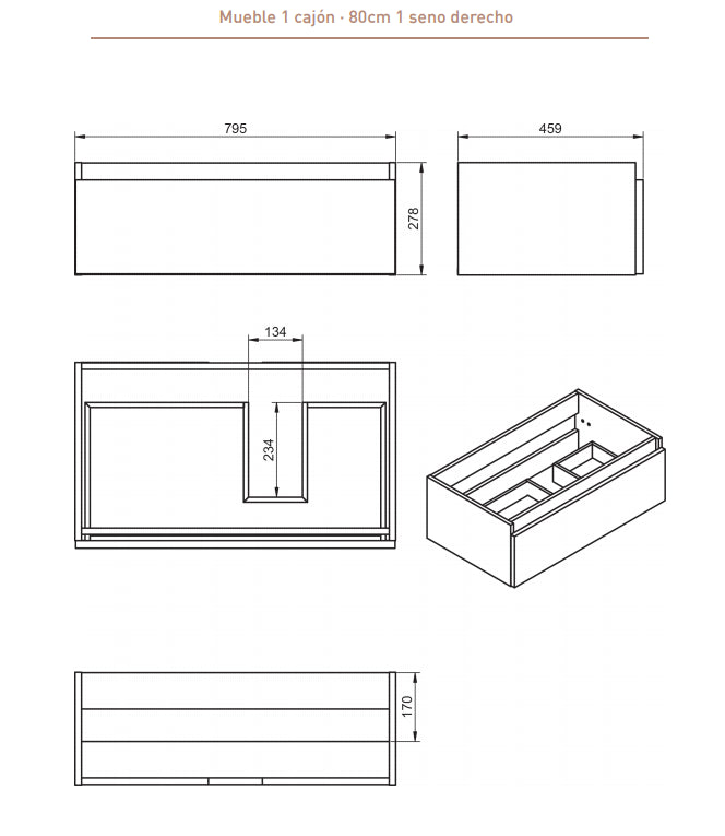 Conjunto de Baño Mueble Box Nogal Valenti + Lavabo Ada VisoBath VISOBATH - 5