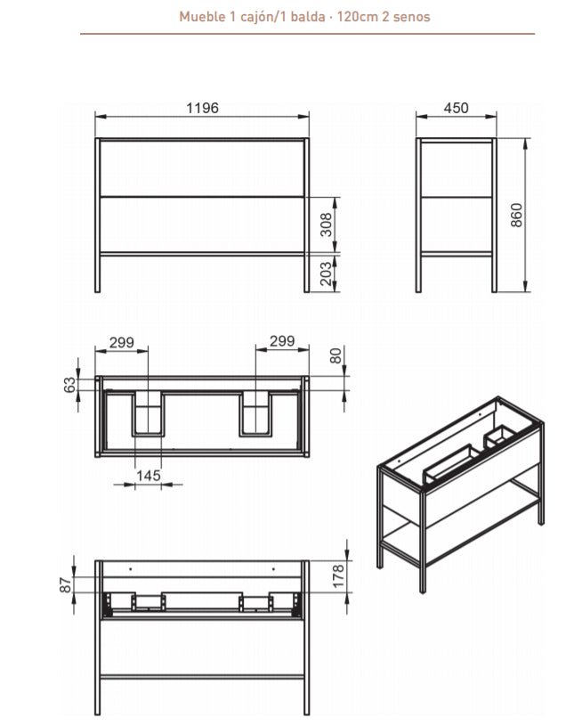 Mueble de baño Icon Banq Ceniza 120cm + Lavabo de Marmol Hasvik VisoBath VISOBATH - 4