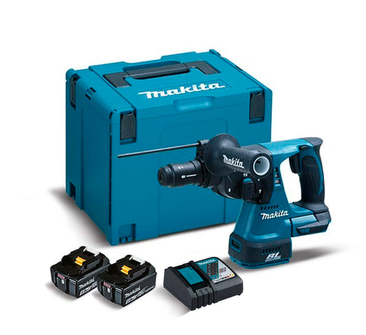 Makita DHR243RTJ 18V LXT 24mm BL Light Hammer Drill with 2 x 5Ah Batteries and Carrying Case