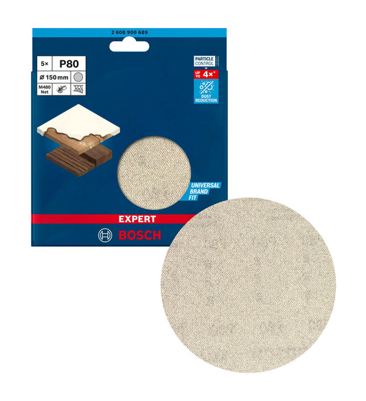 Malla de lija EXPERT M480 de 150mm 80g para lijadoras orbitales 5uds Bosch