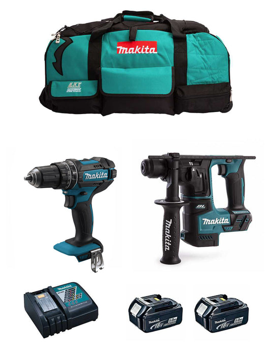 Kit Makita Taladro atornillador DHP482 + Martillo DHR171 + 2 bat. 5Ah + cargador + bolsa DLX2171BL2