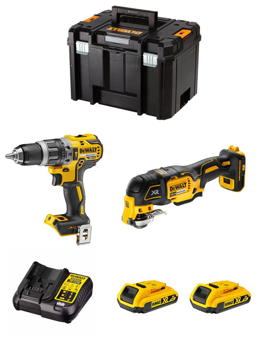 Dewalt Kit DCD796 Hammer Drill + DCS355 Multi-tool + 2bat 2Ah DCB183 + DCB107 charger + TSTAK VI DCK255D2