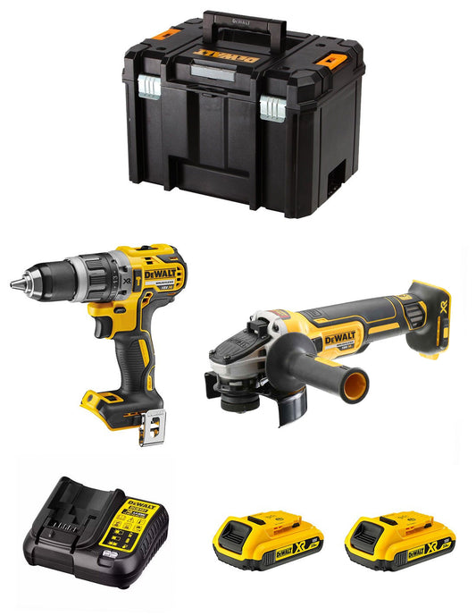 Kit Dewalt Taladro Percutor DCD796 + Mini-amoladora DCG405 + 2bat 2Ah + Cargador + TSTAK VI DCK205D2