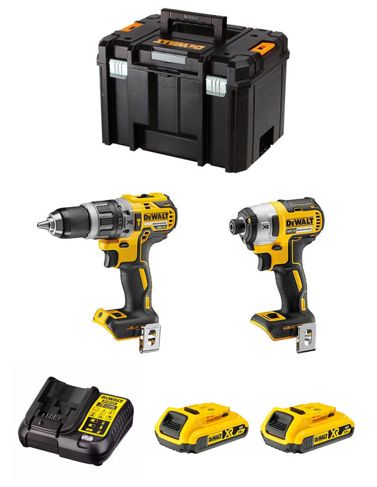 Kit Dewalt Taladro Percutor DCD796 + Atornillador de impacto DCF887 + 2bat 2Ah + Cargador + TSTAK VI DCK287D2T