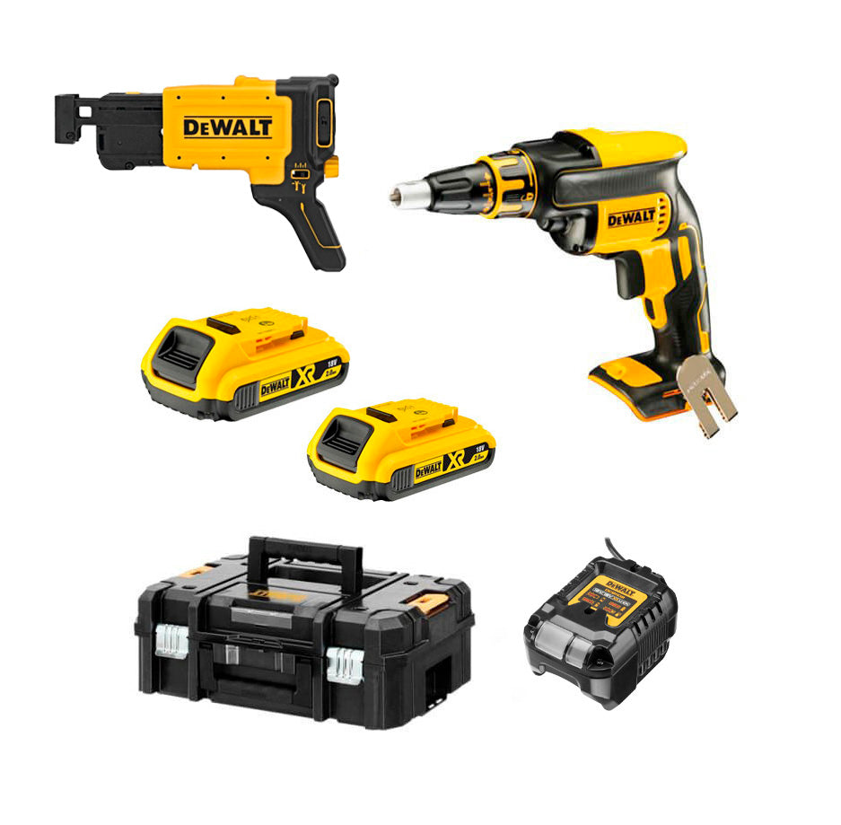 Atornillador para pladur Dewalt 18v 2 baterías 2.0 Ah con maletin + Cargador rápido de tornillos DCF620D2K