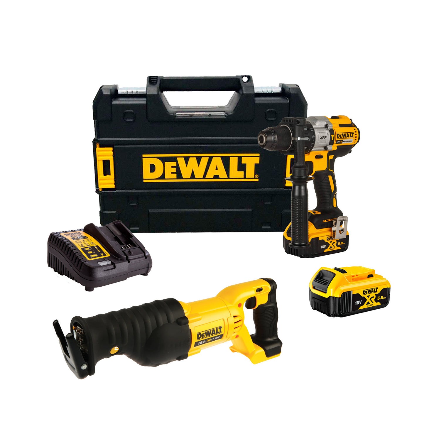 Combo Dewalt CPROF139 Taladro Percutor DCD996P2 + Sierra Sable DCS380N