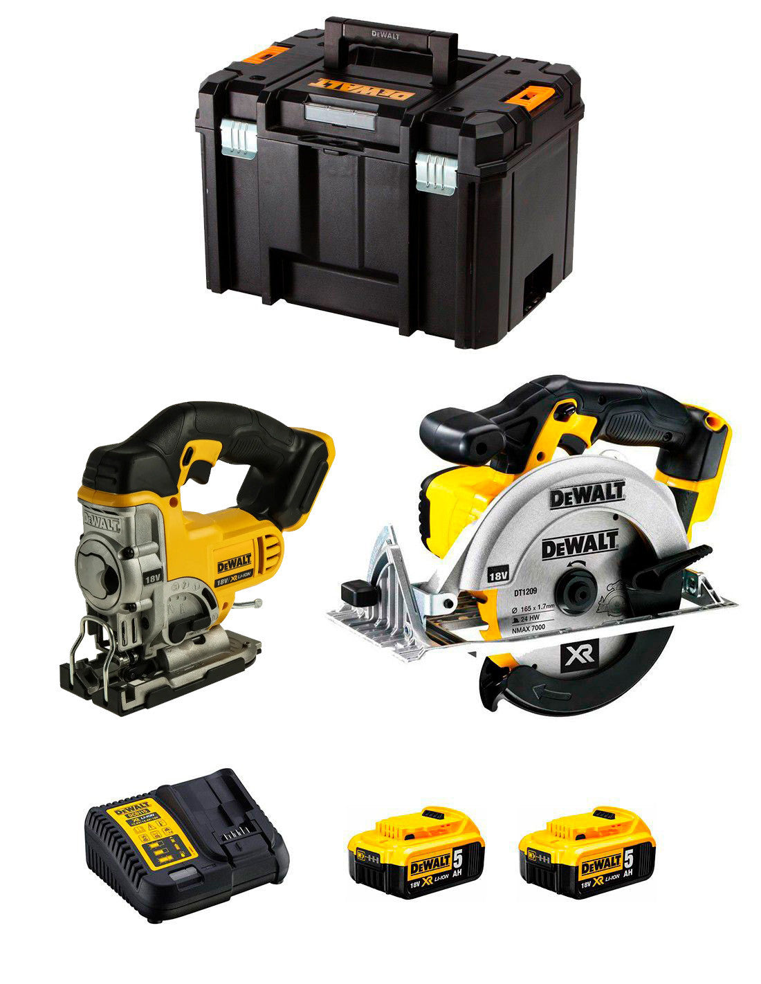 Dewalt Jigsaw Kit DCS331 + Circular Saw DCS391 + 2bat 5Ah + Charger + TSTAK VI DCK215P2