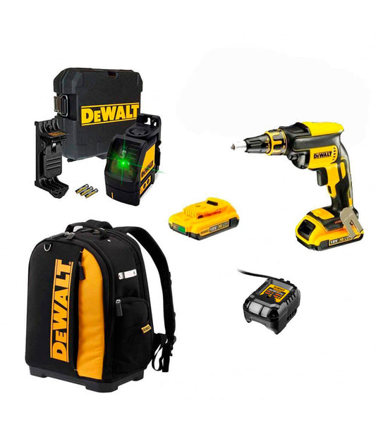 Combo Pladur Screwdriver DCF620 + 2 Bat 2Ah + Laser DW088CG + Dewalt CPROF593 Backpack