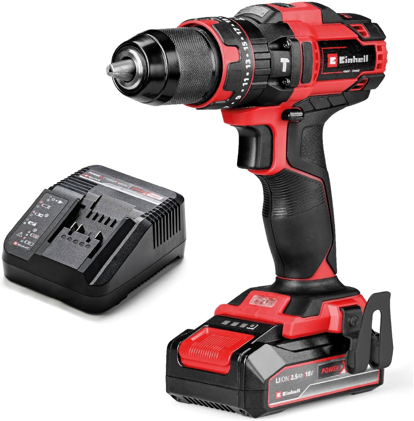 18V cordless hammer drill with 2 2.5Ah batteries and charger TE-CD 18/44 Li-i Einhell