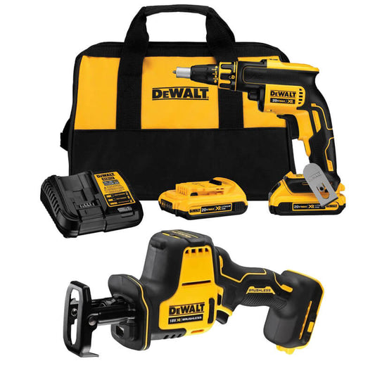 Dewalt DCK263D2 18V XR Set - DCS369 Plasterboard Saw + DCF620 Plasterboard Screwdriver + Bag + 2 LI-ION 2.0 Ah Batteries