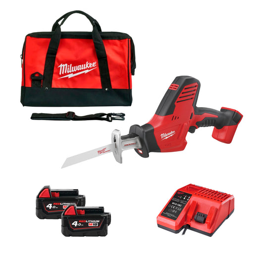 Milwaukee C18 HZ-402B M18 Reciprocating Saw with 2 x 4Ah Batteries + Charger + Bag