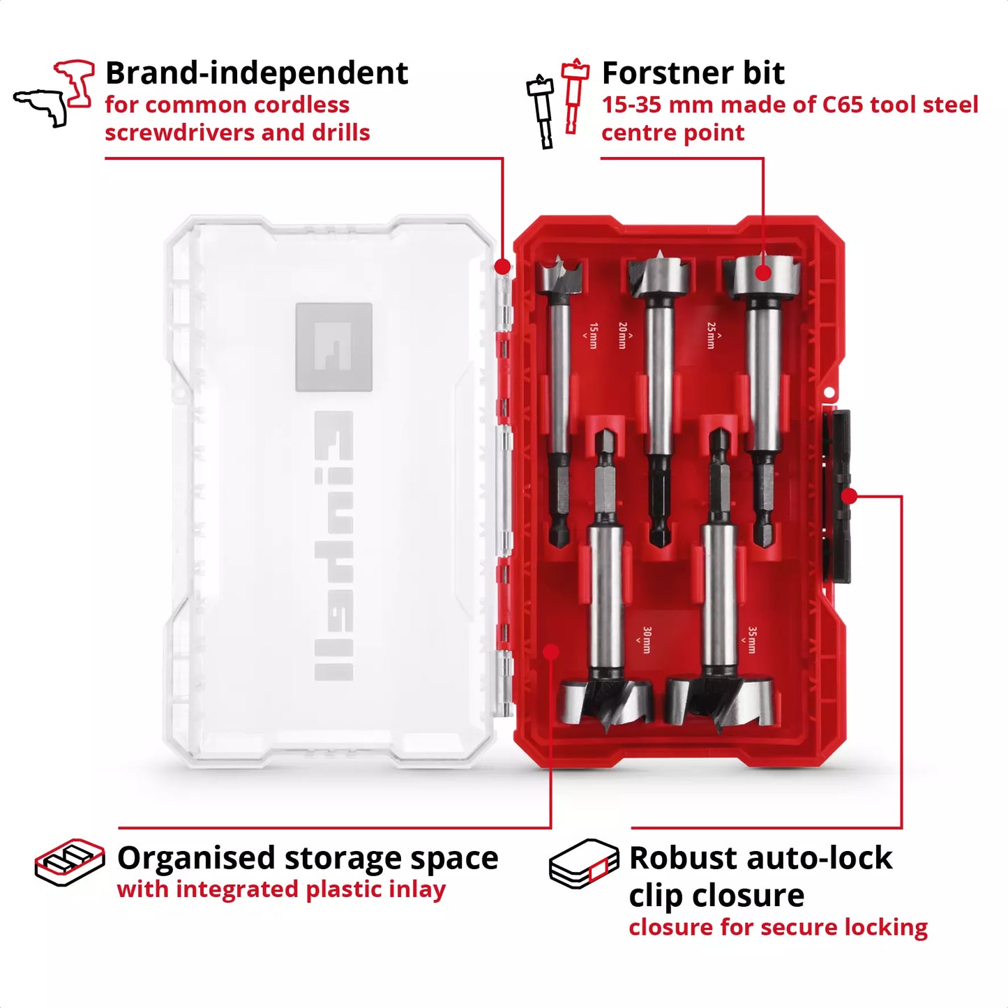 Einhell 49706003 Hinge Drill Bit Set, 5-Piece