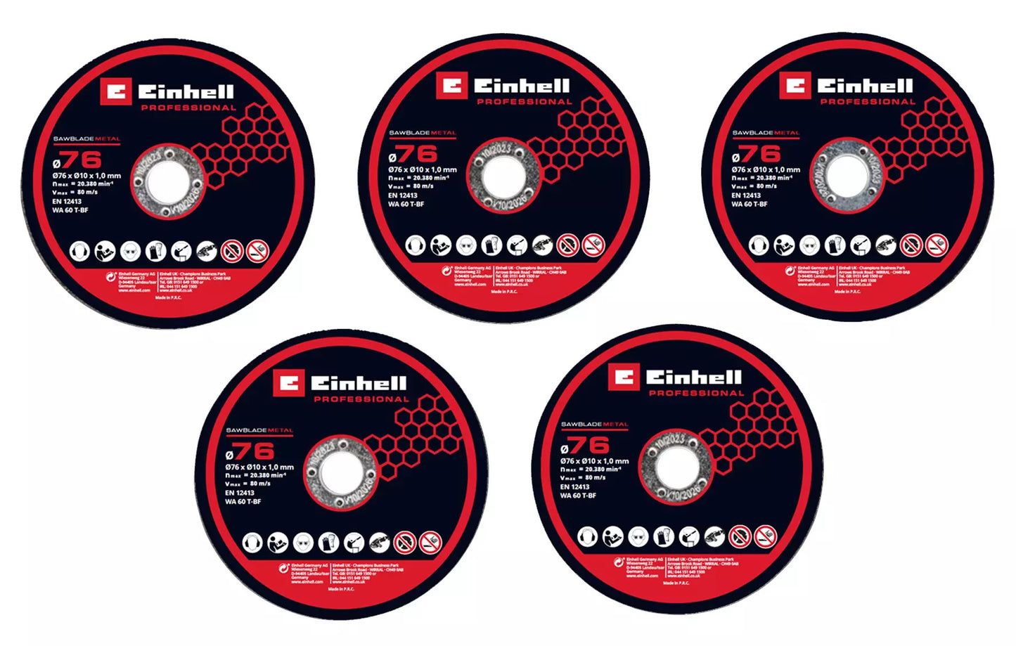 Set de 5 discos de corte de diamante 76mm Einhell
