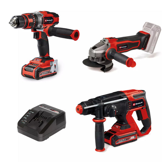18V Drill + Hammer Drill + Grinder + 2 x 3.0Ah Batteries + Charger Set Einhell TE-TK 18/3 Li +2 (CD+AG+HD)