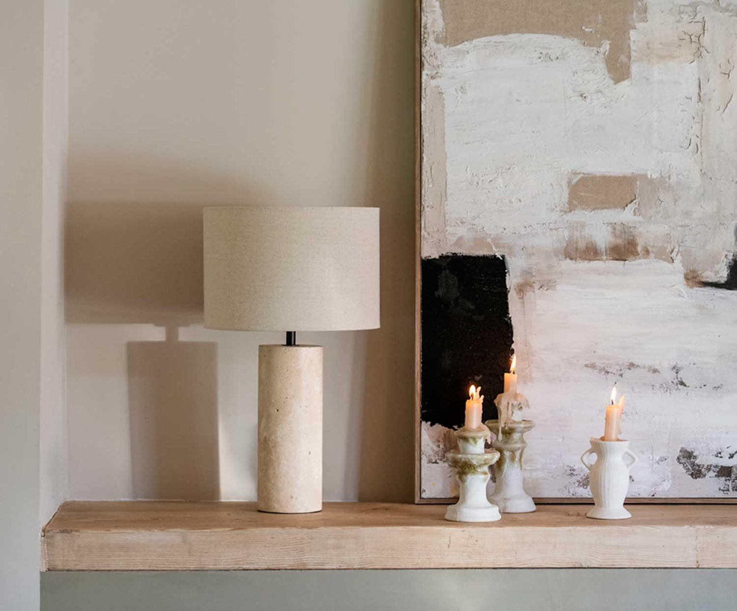 Glow Lamp Travertine and Linen Andrea House