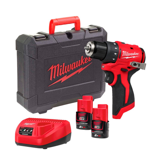 Taladro atornillador + 2bat 2.0Ah + Cargador + Maletín Milwaukee M12 BLDDRC-202C