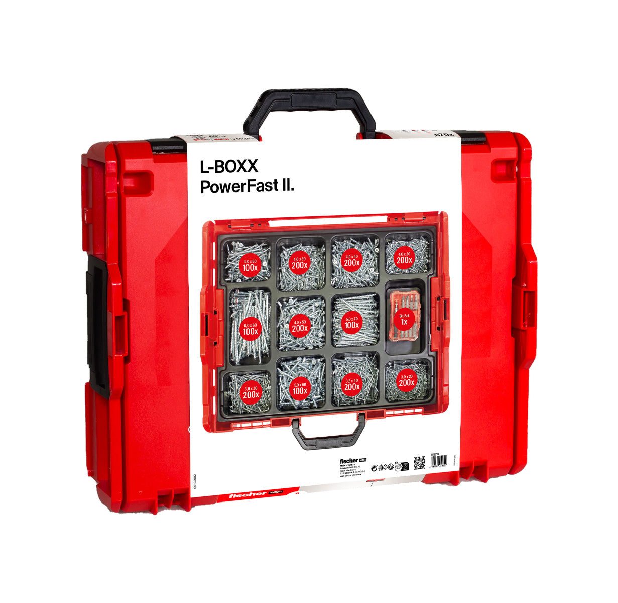 PowerFast II L-BOXX 102 Kit, 1,800 screws + 10-piece Fischer ProfiBit set
