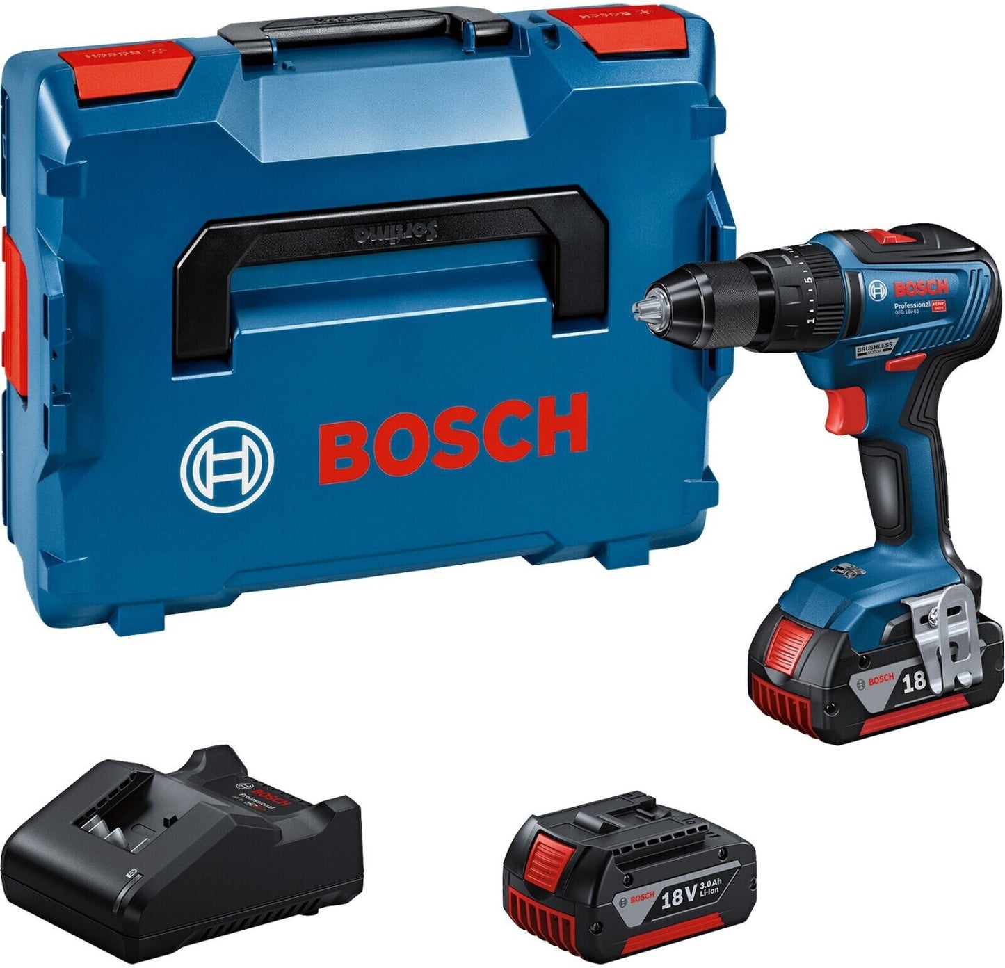 GSB 18V-55 drill + 2bat 3Ah + GAL 18V-20 charger + Bosch briefcase