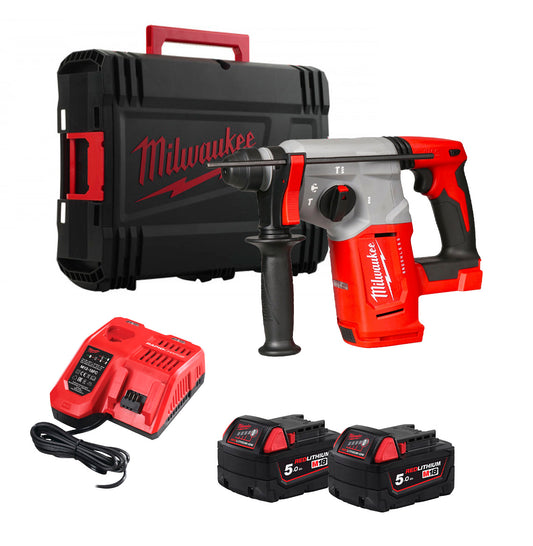 Martillo Combinado SDS-PLUS 2,3J M18 25mm + 2bat 5Ah + Cargador + Maletin Milwaukee M18 BLH-502X