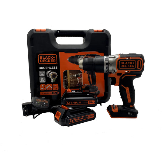 Taladro percutor Black+Decker BL188KB Sin escobillas - 18 V 2 bat. 1,5 Ah y maletín